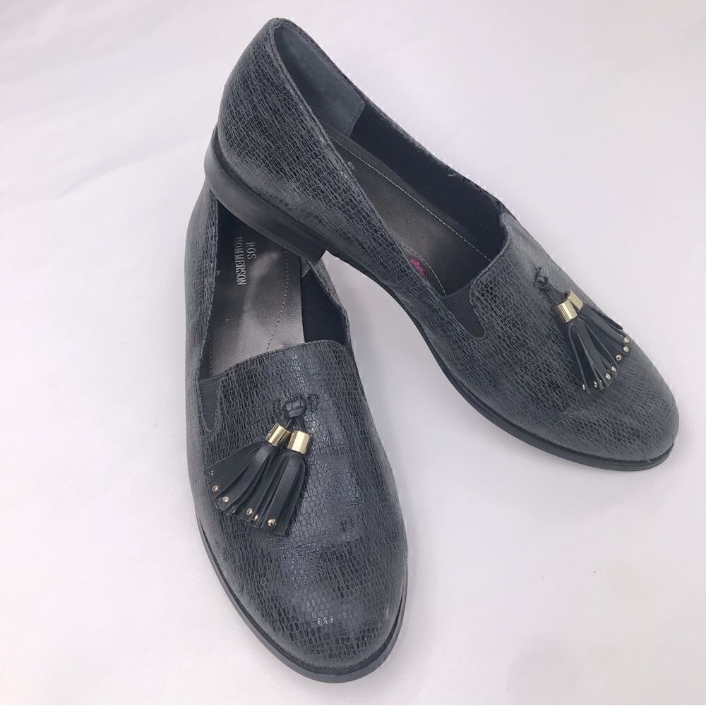 Ros Hommerson DIXIE  Tassel Loafer in Charcoal Iguana Print Leather